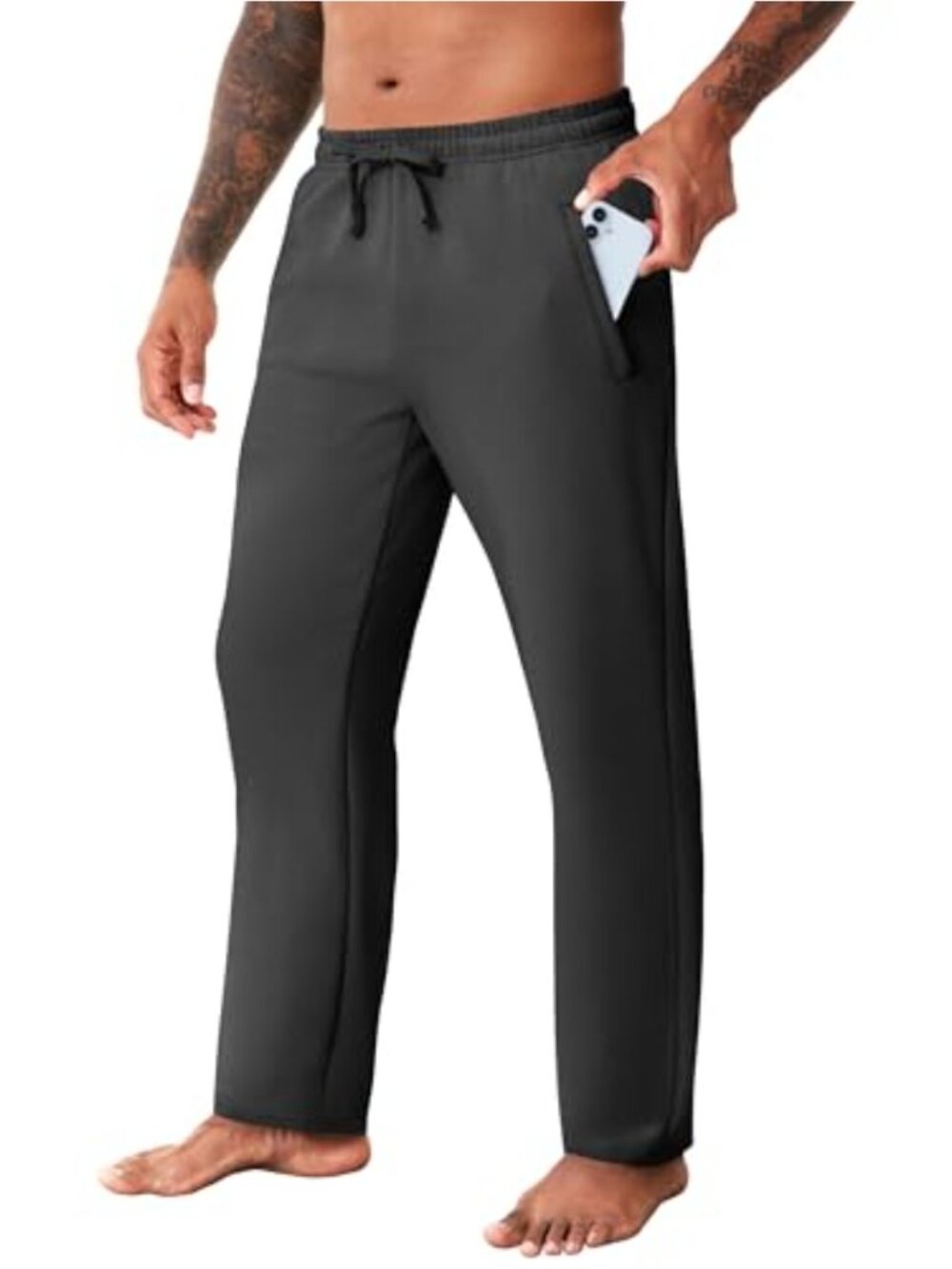 Men's Cotton Blend Yoga Sweatpants Straight Leg Joggers with Zipper Pockets